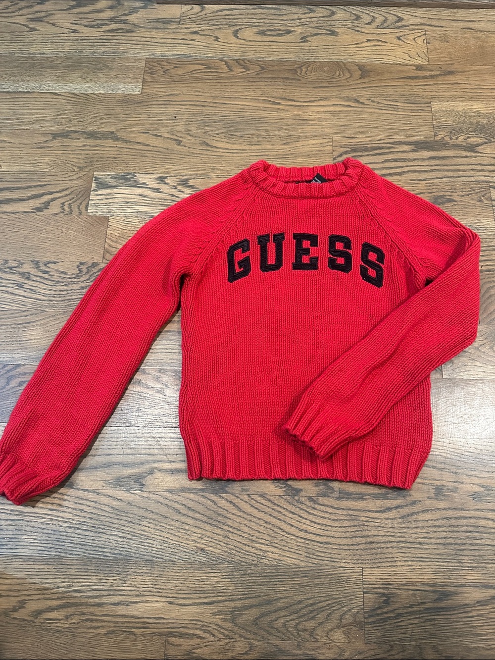 GUESS Red Crewneck Sweater with Black Logo